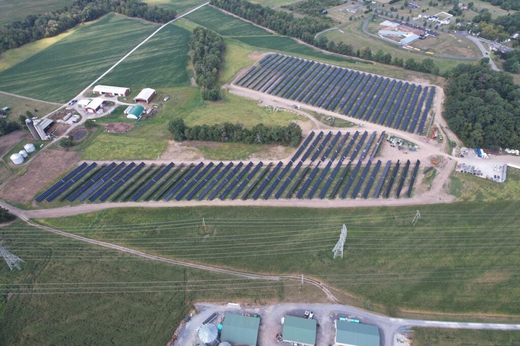 An aerial view of the 80 MW solar field in Adams County
