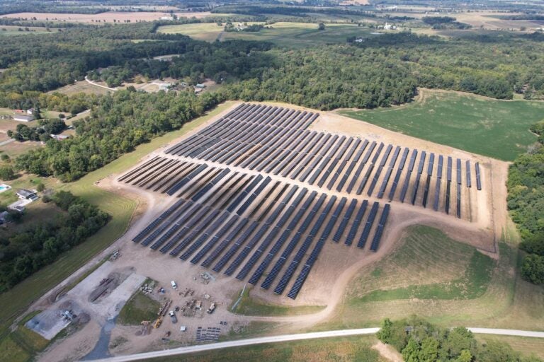 An aerial view of the 80 MW solar field in Adams County.
