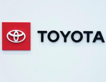 The Toyota logo is seen, Sept. 13, 2023, at the North American International Auto Show in Detroit.