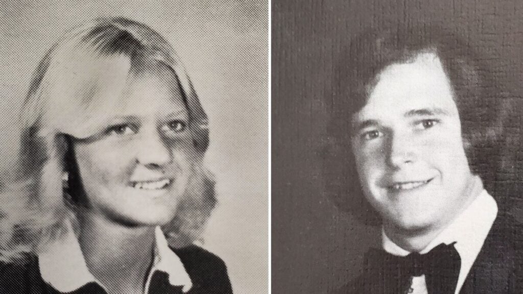 Black-and-white photos of Bethany Hall-Long, left, and Dana Long, right, from high school