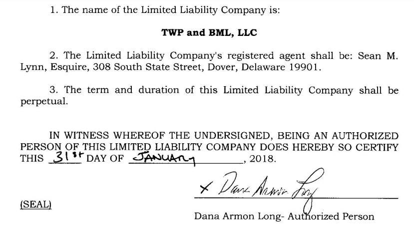 a form that Dana Long signed