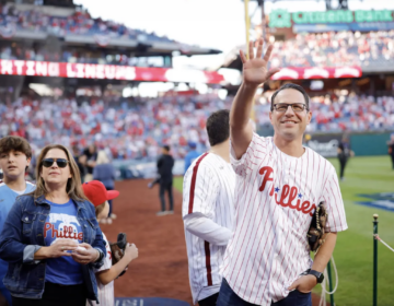 Pa. Gov. Josh Shapiro is seen at a Phillies game.