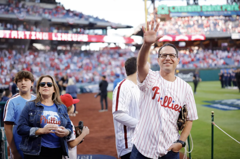 Pa. Gov. Josh Shapiro is seen at a Phillies game.