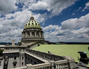 The Harrisburg Capitol building seen from above.
