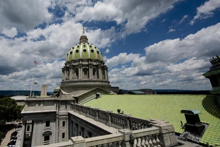 The Harrisburg Capitol building seen from above.