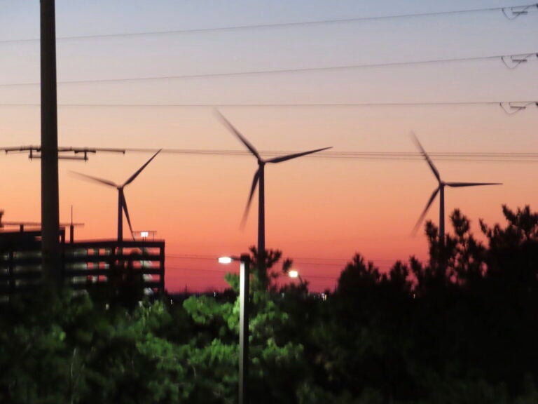 Land-based wind turbines spin in Atlantic City