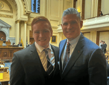 Paul St. Pierre, left, and NJ Assemblyman Lou Greenwald, right, pose for a photo