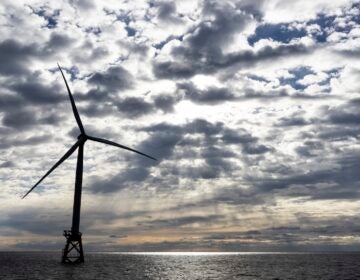 A Block Island Wind Farm turbine operates