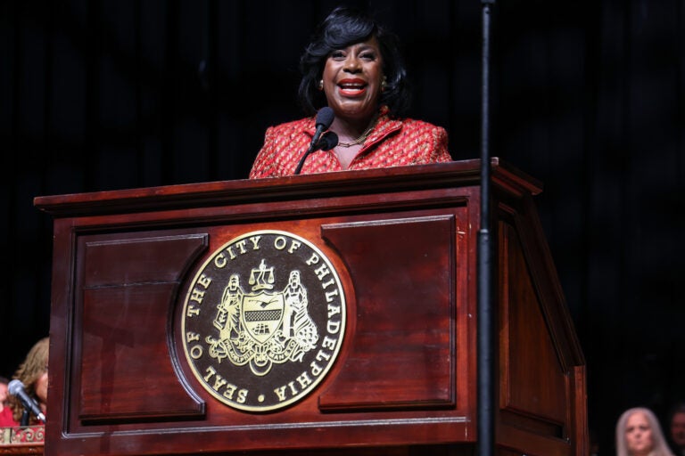 Cherelle Parker speaking at a podium