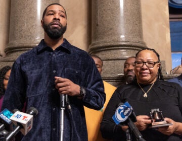 Marcus Morris with his mother as he receives a key to the city