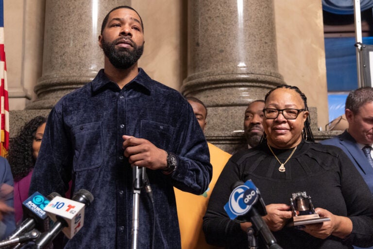 Marcus Morris with his mother as he receives a key to the city