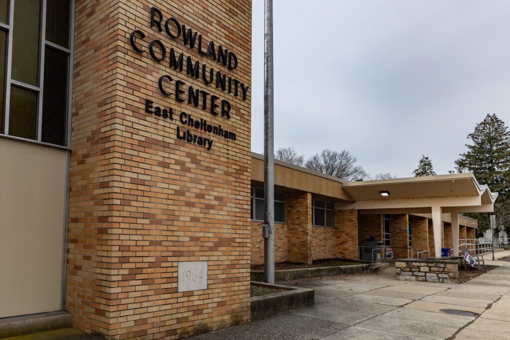 Up-close view of the exterior of the Rowland Community Center and East Cheltenham Library