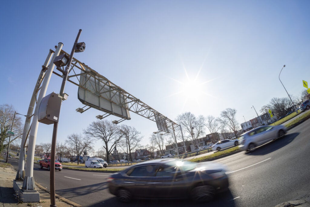 A blurred view of cars going by on Roosevelt Boulevard