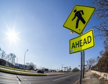 A pedestrian crossing sign by the side of Roosevelt Boulevard.