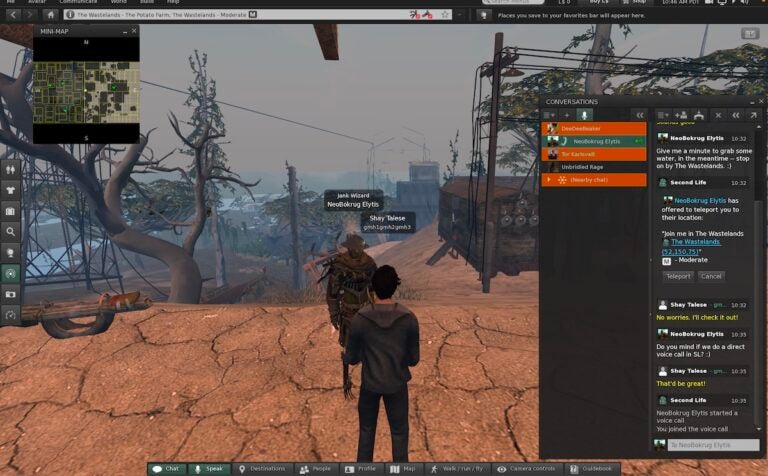 Second Life is a 3D virtual world where users can connect and engage with others. Reporter Grant Hill’s avatar is seen walking through a post-apocalyptic community. (Screenshot of Second Life)