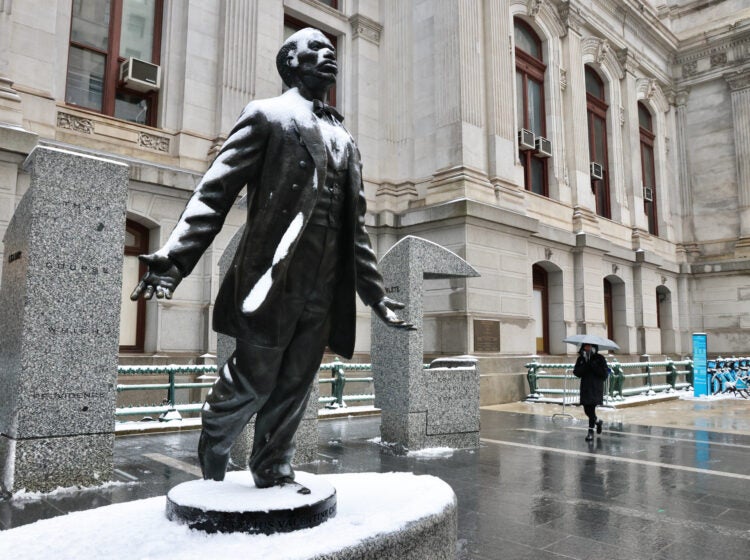 2024 01 16-e lee-philadelphia-winter storm catto The Octavius Catto statue at Philadelphia City Hall is coated in snow and ice
