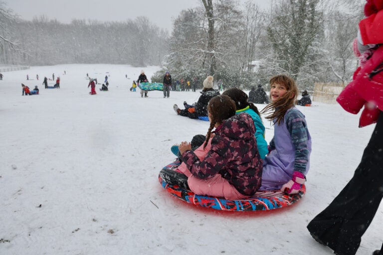 Sledders flock to Stokes Hill in Moorestown.