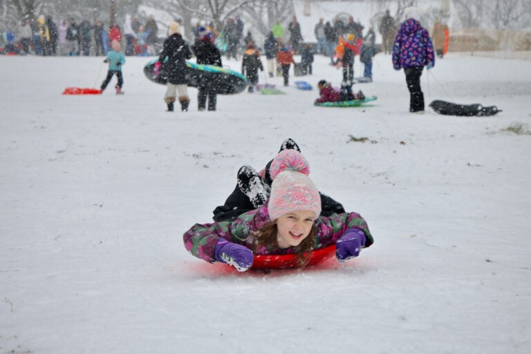 Sledders flock to Stokes Hill in Moorestown.