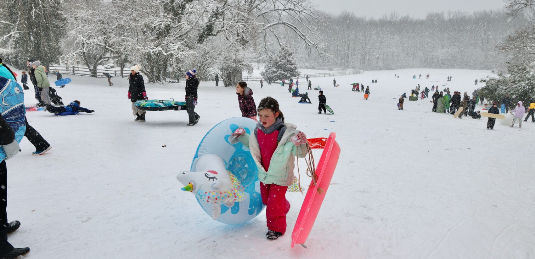 Sledders flock to Stokes Hill in Moorestown.