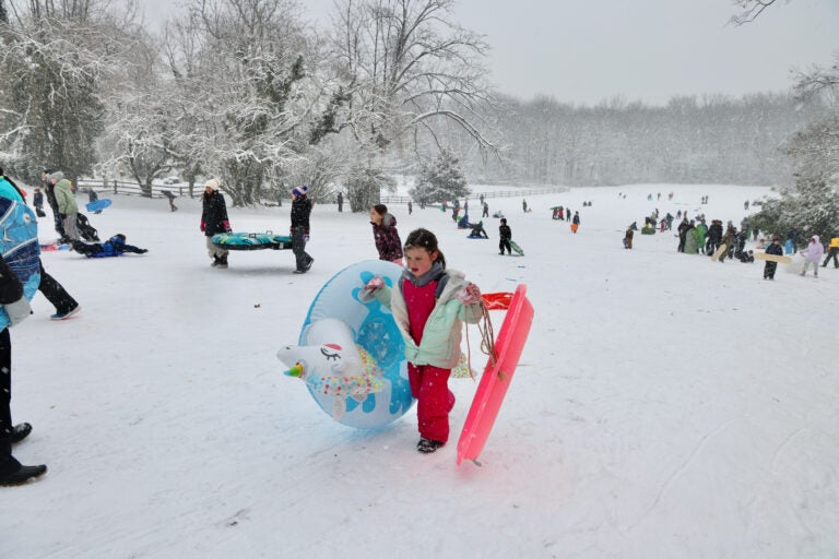 Sledders flock to Stokes Hill in Moorestown.