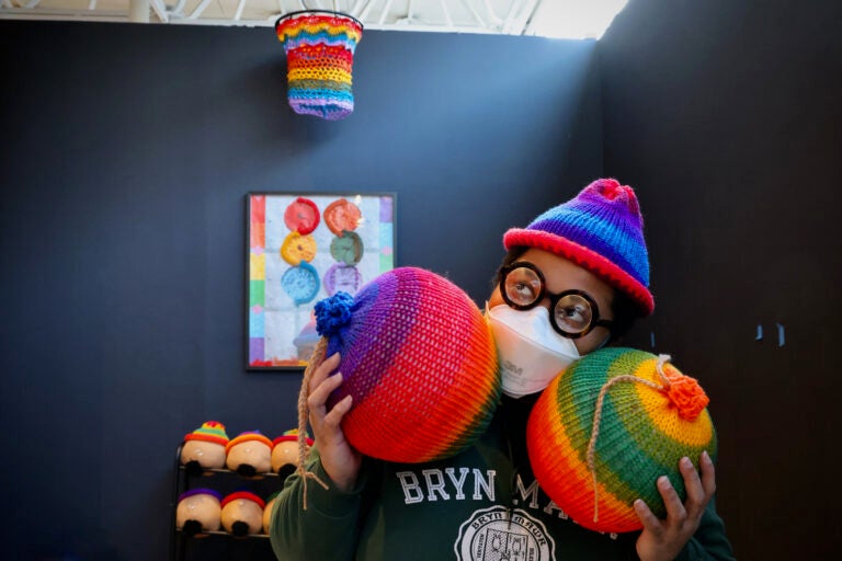 Wit López incorporates knitted basketballs, a crocheted hoop and self portraits into their work for ''(re)FOCUS 2024,'' which celebrates the 50th anniversary Philadelphia Focuses on Women in the Visual Arts.