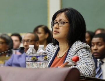 Philadelphia City Councilmember Nina Ahmad seated at her desk at City Council chambers at City Hall