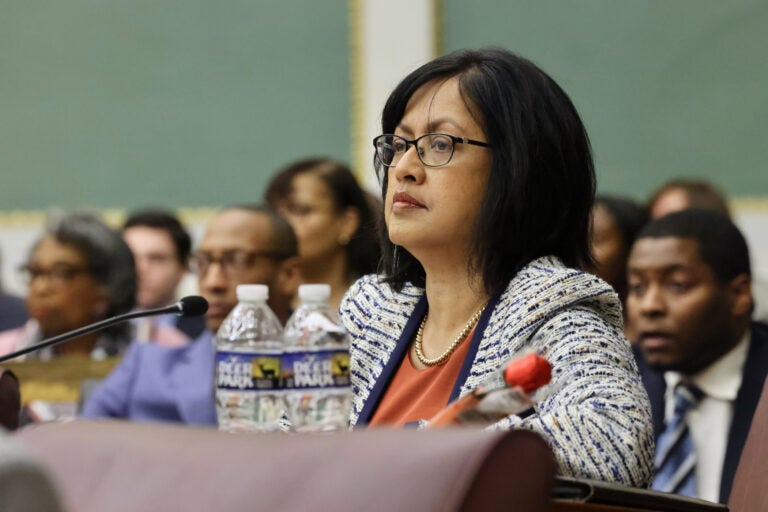 Philadelphia City Councilmember Nina Ahmad seated at her desk at City Council chambers at City Hall