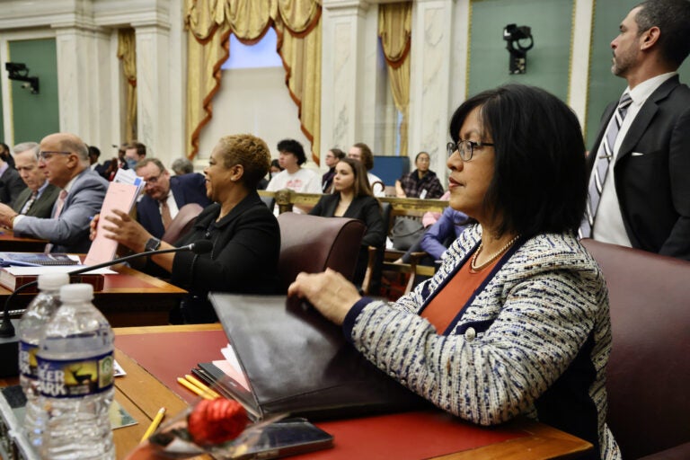 Philadelphia City Councilmember Nina Ahmad. (Emma Lee/WHYY) Philadelphia City Councilmember Nina Ahmad seated at her desk in City Council chambers at City Hall