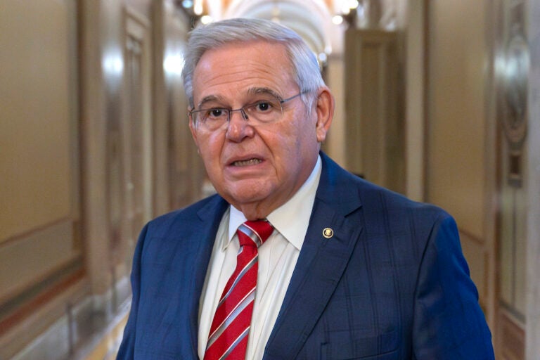 Sen. Bob Menendez, D-N.J., departs the Senate floor in the Capitol, Sept. 28, 2023, in Washington