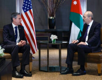 U.S. Secretary of State Antony Blinken (left) meets with Jordanian Foreign Minister Ayman Safadi in Amman, Jordan Sunday, Jan. 7, 2024.