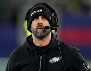 Philadelphia Eagles head coach Nick Sirianni watches play from the sidelines during the second quarter of an NFL football game against the New York Giants, Sunday, Jan. 7, 2024, in East Rutherford, N.J. (AP Photo/Seth Wenig)
