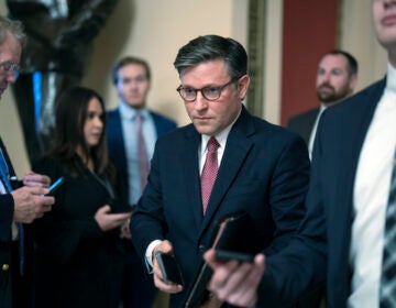 Speaker of the House Mike Johnson, R-La., heads to the chamber at the Capitol in Washington, Friday, Jan. 12, 2024.