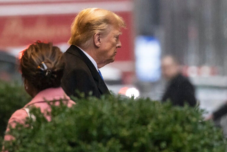 Former President Donald Trump leaves his apartment building, Thursday, Jan 25, 2024, in New York.