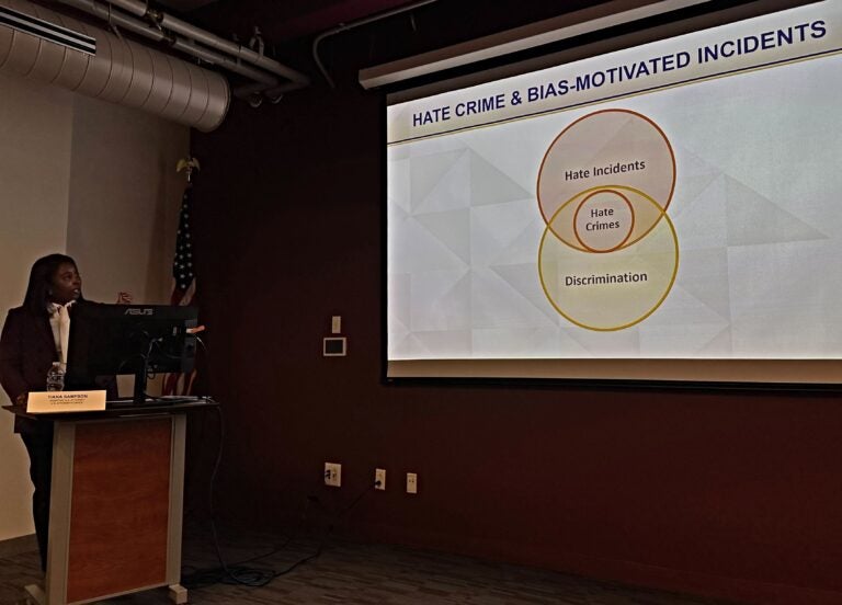 Tiana Sampson of the U.S. Attorney's Office clarifying the distinctions between hate, discrimination, and when an act crosses into a hate crime.