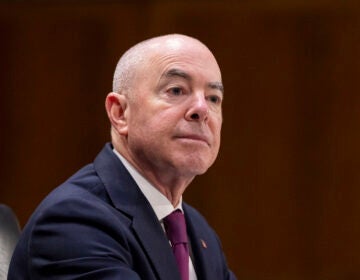 Homeland Security Secretary Alejandro Mayorkas testifies on Capitol Hill in November 2023. Alex Brandon/AP