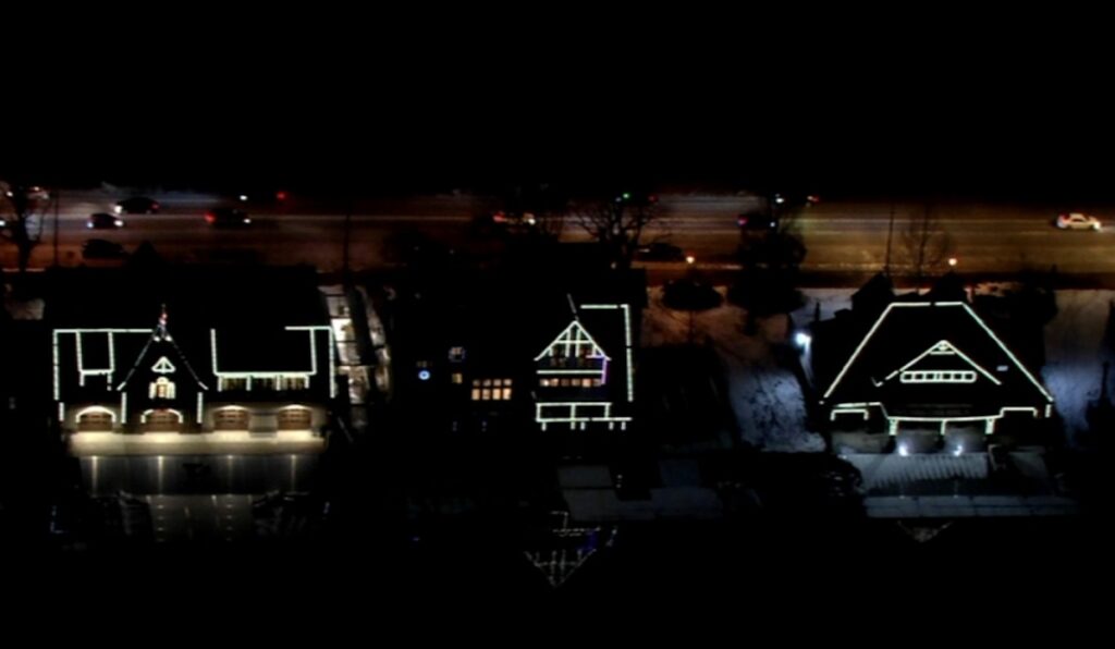 Boathouse Row lit up at night