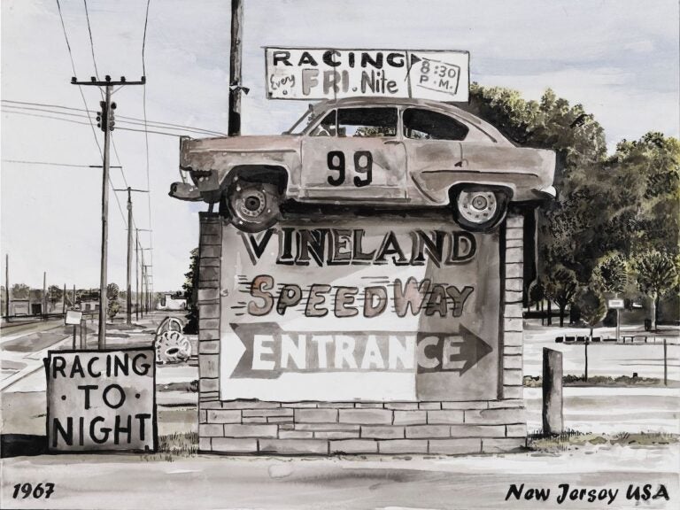 A sign reads Vineland Speedway Entrance