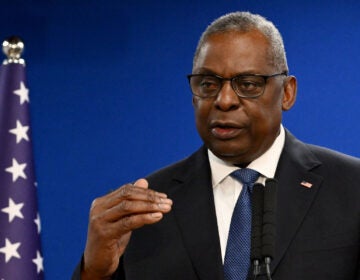 U.S. Secretary of Defence Lloyd Austin speaks during a joint press conference with Israel's defence minister, in Tel Aviv on December 18, 2023. (Photo by Alberto PIZZOLI / AFP) (Photo by ALBERTO PIZZOLI/AFP via Getty Images)
