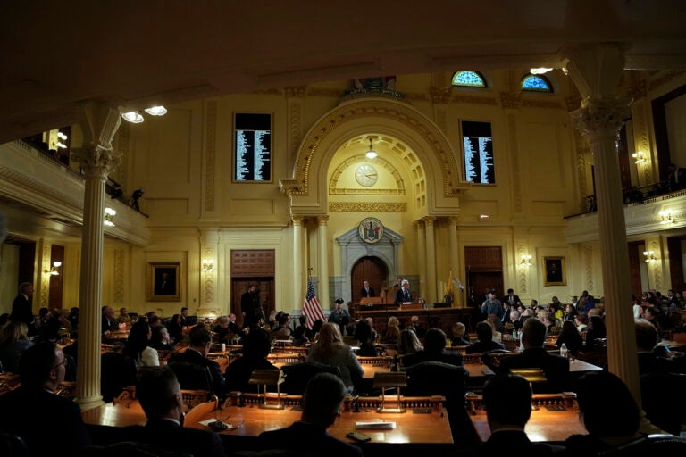 A view from the back of the chambers of the N.J. Legislature and Gov. Murphy delivering the State of the State address