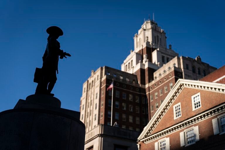 A statue of William Penn stands at Welcome Park in Philadelphia, Monday, Jan. 8, 2024. (AP Photo/Matt Rourke)