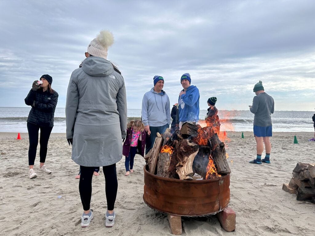 A bonfire is seen on a Delaware beach