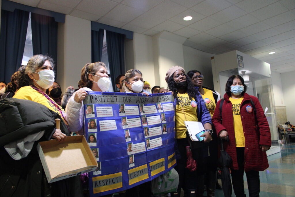 Members of the Pennsylvania chapter of the National Domestic Workers Alliance and other workers rights groups asked Philadelphia City Council members to sign a pledge to support workers on the first day of City Council's new term, Jan. 25, 2024.