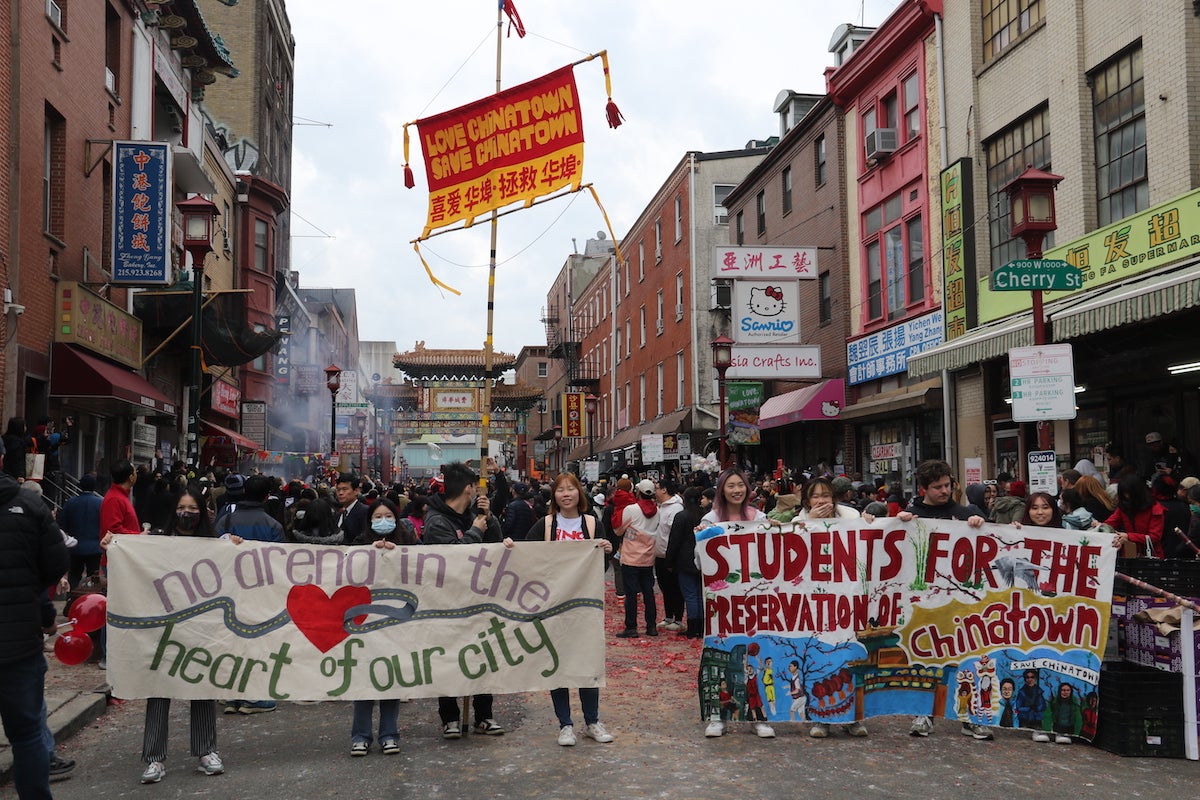 Chinatown activists and residents voiced their opposition to the proposed 76 Place development adjacent to the neighborhood. (Cory Sharber/WHYY)