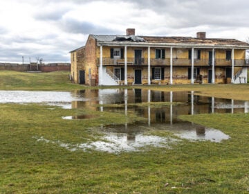 Rain water puddled inside Fort Mifflin