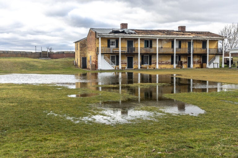 Rain water puddled inside Fort Mifflin