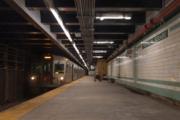 A PATCO train bypasses the Franklin Square Station.