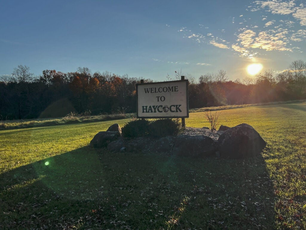 A sign says ''Welcome to Haycock''