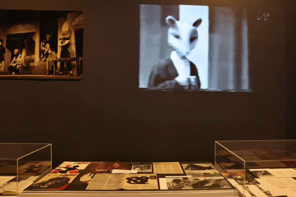 The Utopian Stage exhibition features a short film excerpt from ''City of Tales,'' about a community of animals played by actors wearing animal heads, each telling an archetypical fable about power dynamics. The play is now considered a seminal play of modern Iranian theater.