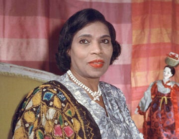 Singer Marian Anderson appears in her New York apartment on Aug. 5, 1958.