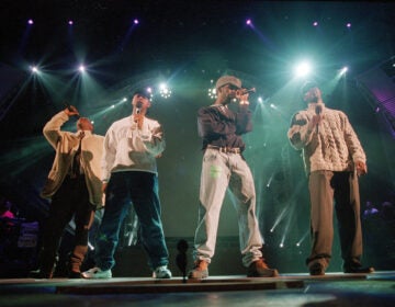 Boyz II Men members, from left, Wanya Morris, Nathan Vaderpool, Shawn Stockman and Mike McCary rehearse at the Shrine Auditorium